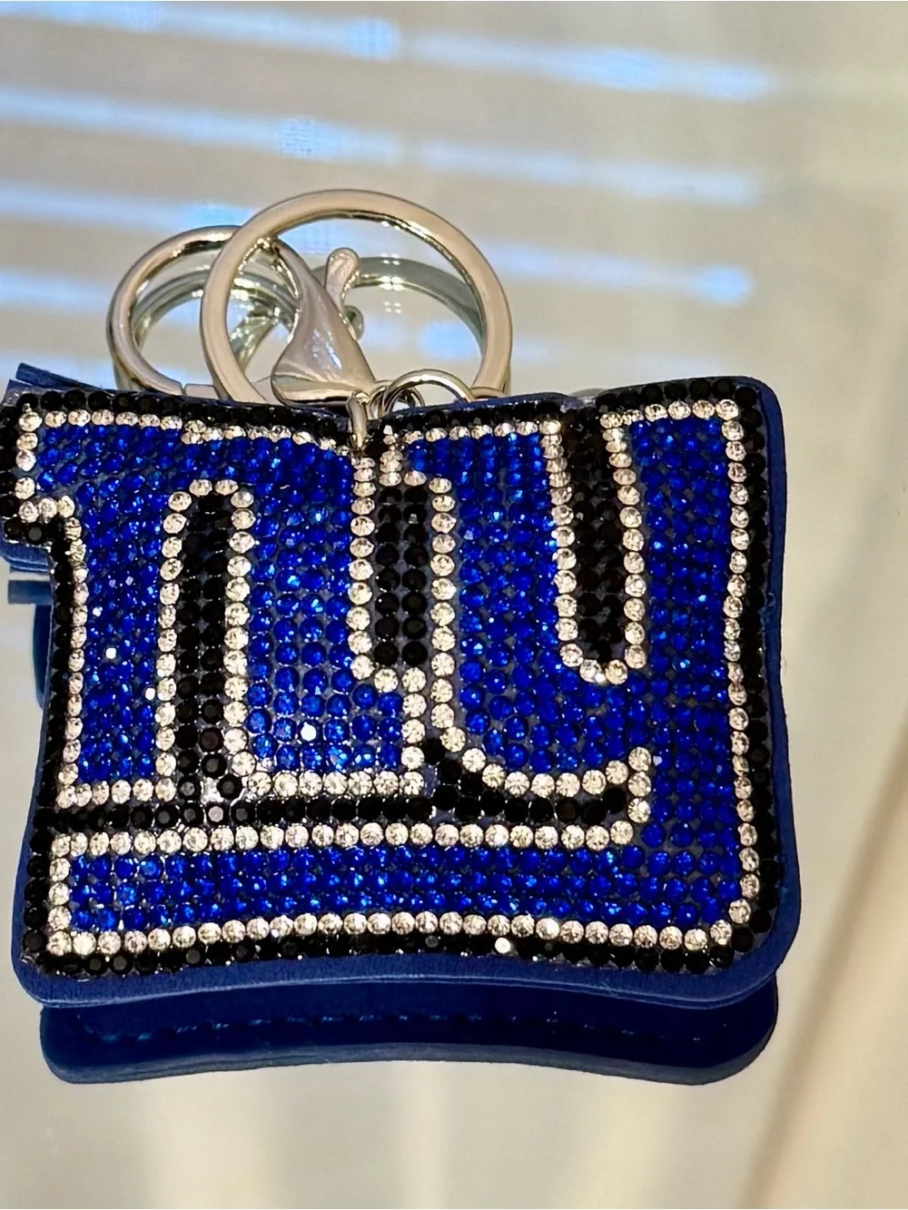 New NY Blue Crystal Embellished Keychain